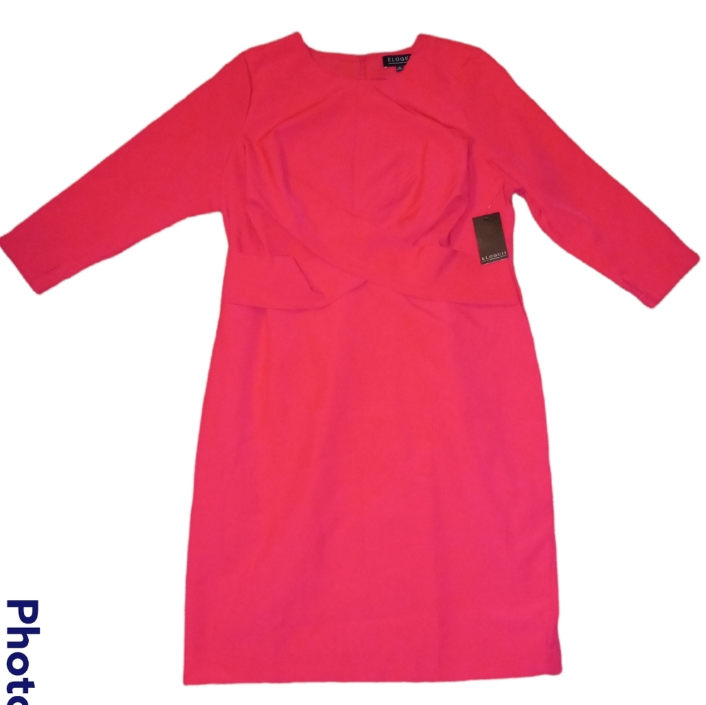 NWT Eloquiii Plus Size Hot Pink Sleeved Dress